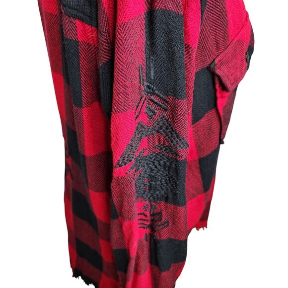 Rails Larsson Plaid Shirt Womens Size Large Crimson Jet Embroidered Frayed - Picture 6 of 16